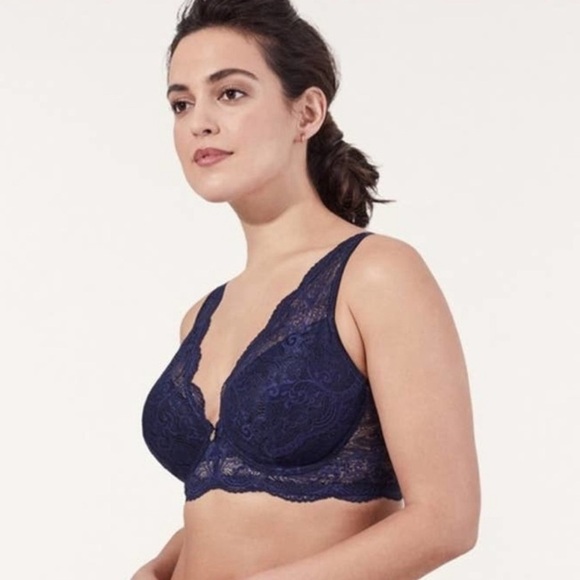 ThirdLove Longline Lace Plunge Bra Dark Blue 36E Gold Hardware - Picture 3 of 10